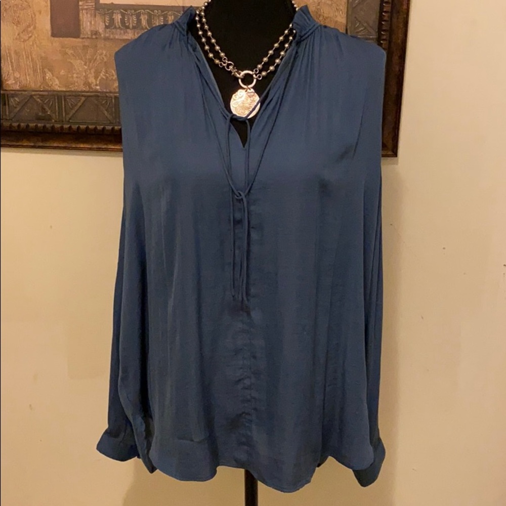 Loft Blue Double Tie Long Sleeve Blouse